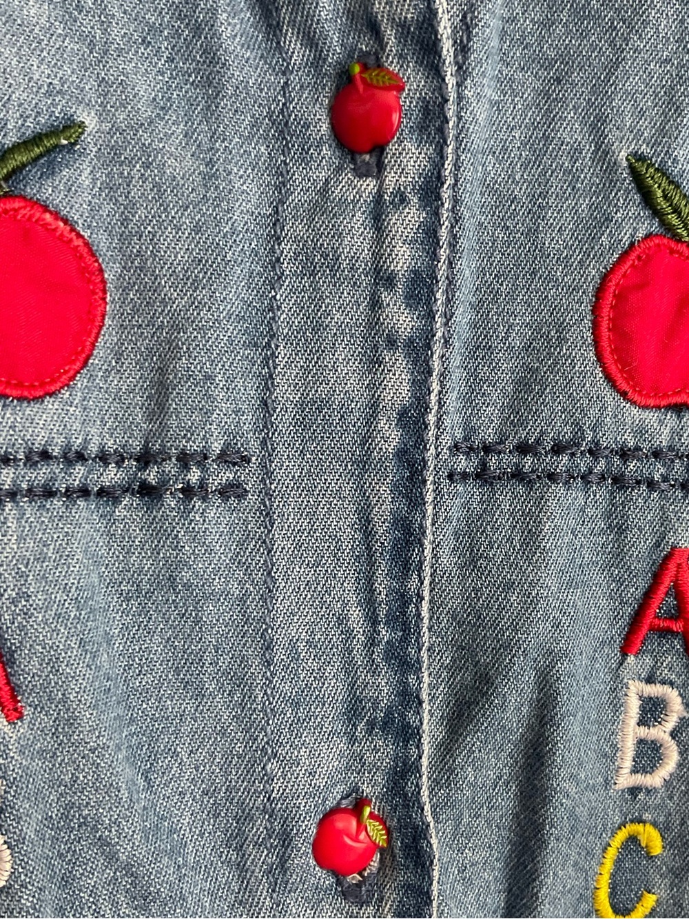 Vintage Embroider Applique ABC Teacher Educator School Demin Top Pencil Apple - Picture 5 of 9